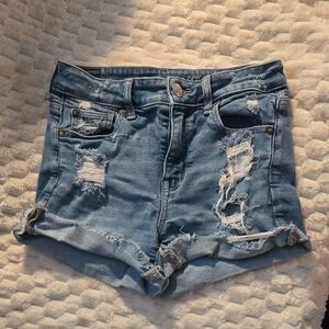 American Eagle Outfitters Light Blue Distressed Jean Shorts